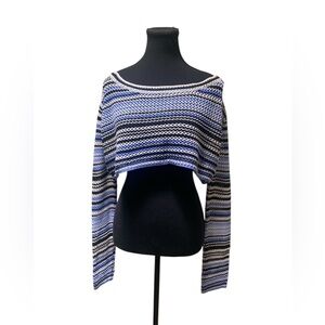 Striped Blue and Black Women's Cropped Sweater GUC XL